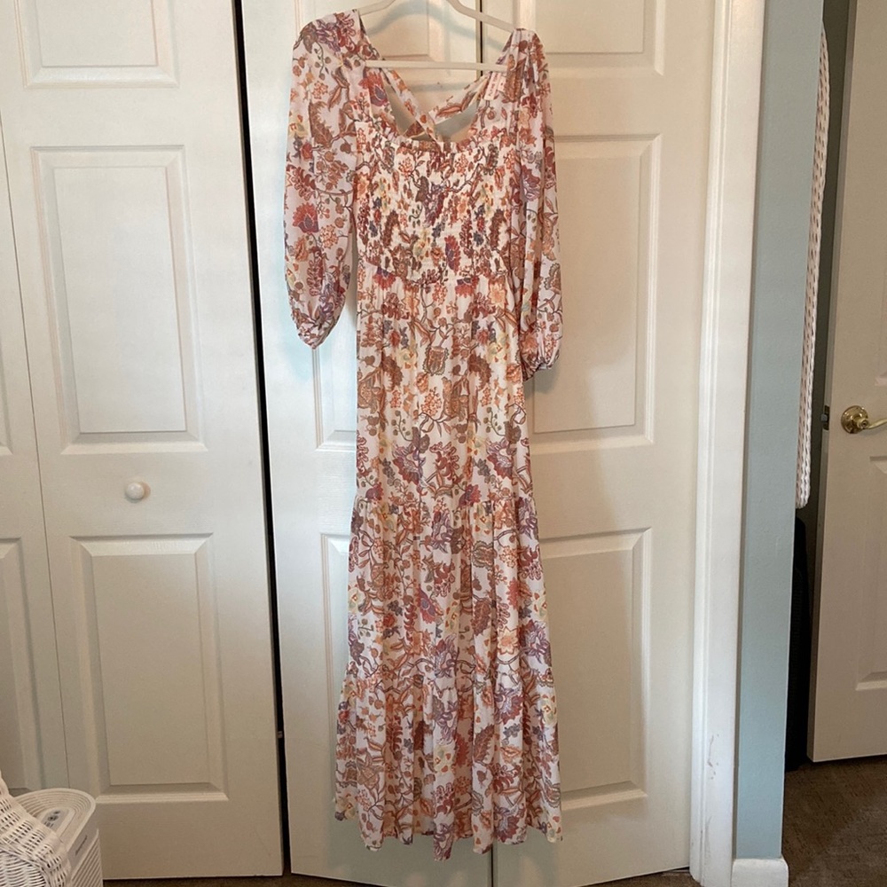 Long, paisley, open back dress